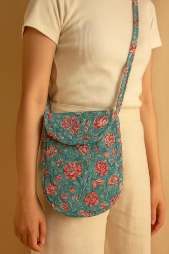 Image of Cotton Handblock Printed Sling Bag for Girls | Beach Bag | Crossbody Shoulder Bag for Womens Handbags & Bags