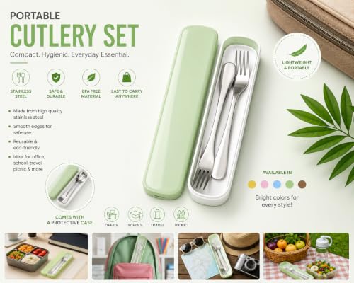 Image of Cutlery Set with Box | Stainless Steel Spoon, Fork, Reusable Tableware for Home, Kitchen, Office, Restaurant & Travel