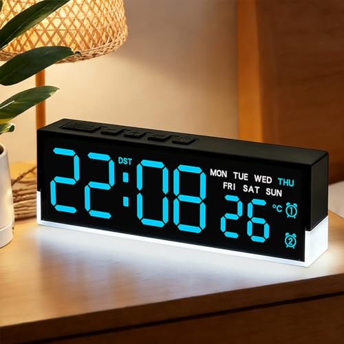 Digital Alarm Clock Necomi LED Alarm Clock with Adjustable Night Light Bedside Desk Table Clock with Temperature/DST/Snooze-12/24H for Bedroom Office