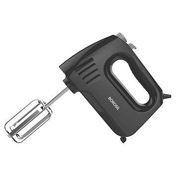 Borosil Smartmix Hand Mixer, Electric Hand Beater, For Mixing Cake Batters, Frostings, Atta, 4 Stainless Steel Attachments (2 Beaters & 2 Dough Attachments), 300 W, Black