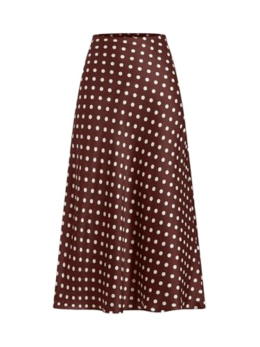EARKOHA 2025 Skirts for Women Elegant Polka Dot Long Satin Skirt High Waist Cocktail Party A-Line Skirts