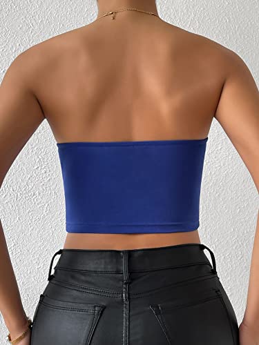 Mulheres Top Cortado de Tubo Sólido Bustiê (Color : Royal Blue, Size : CH)