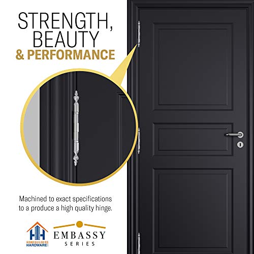 Embassy Door Hinge Solid Brass - 3.5 X 3.5 Inch, Heavy Duty, Satin Nickel, Ball Bearings, Rust Resistant Stainless Steel Pin, Architectural Designer Grade, Home Improvement, 3 Pack #TOP5