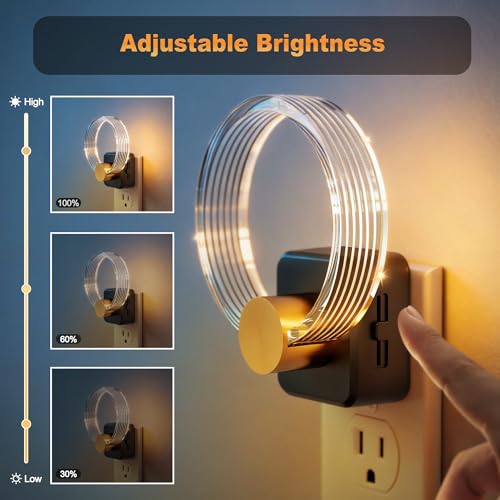 Image of JandCase Night Light, Night Lights Plug into Wall, Dimmable Nightlight | 2 Pack,Dusk to Dawn Sensor, 180 Rotatable Round Plug in Nightlights, LED Circle Acrylic Night Light for Bathroom Kids