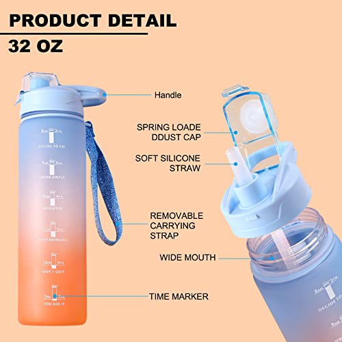 Puoenfgr Sports Water Bottle With Straw,32Oz,With Both Time Marker And Water Volume Marker,Leak Proof Thickened,Bpa-Free,Adults And Kids Love It,Apply To Gym,Outdoor,Travel(Blue-Pink Gradient) #TOP1