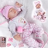 ZIYIUI 22Zoll 55cm Reborn Baby Mädchen Lebensecht Weiches Vinylsilikon Reborn Puppen Neugeborene Echte Babypuppe Toddler Spielzeug Geschenk in Rosa Kleidern
