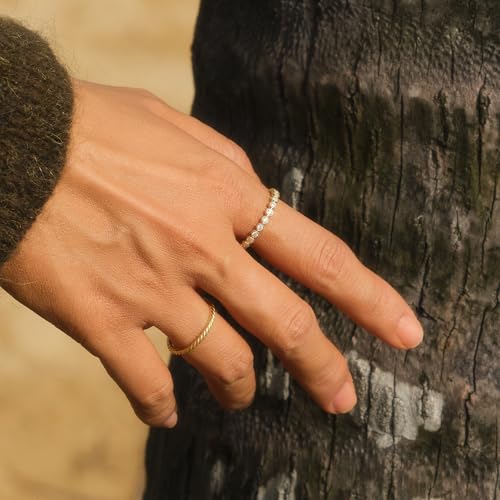 STORYJEWELLERY Eternity Band Rings for Women, 18K Gold Plated Stacking Band Ring, Thin Wedding Bands, Cubic Zirconia Anniversary Rings for Women, Beaded Bezel Ring, Gifts for Her2