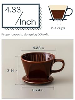 DOWAN Pour Over Coffee Dripper, Non Electric Pour Over Coffee Maker, Porcelain Slow Brewing Accessories for Home, Cafe, Restaurants, Easy Manual Brew Maker, Brown