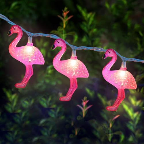 Jasneniebo Summer Themed Pink Flamingo String Lights, 8.5Ft Tropical Beach Flamingo Decor Lights, Indoor/Outdoor Party Lights for Bedroom Birthday Wedding Holiday Hawaiian Tiki Tropical Party Décor