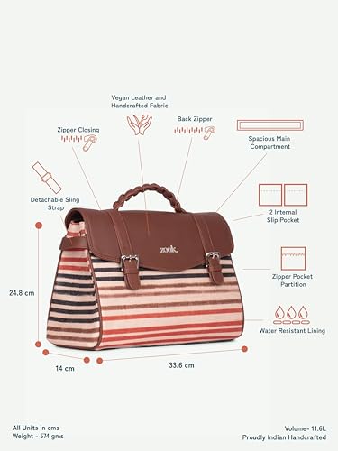 Image of ZOUK Heritage Satchel Bag - Gwalior Weaves | Jute | Vegan Leather Handcrafted With Detachable Sling Strap