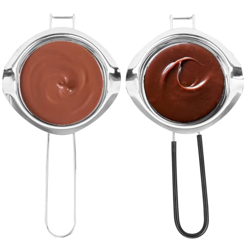 2 Pack Stainless Steel Double Boiler Pot, Chocolate Melting Pot Soap Candle Candy Making Tool Kit Wax Melting Heat Proof Bowl for Melting Chocolate, Butter, Cheese(Silver+Black)
