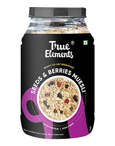 True Elements Seeds and Berries Muesli 1kg – Cereal for Breakfast | Diet Food |Berries Muesli | Protein Rich Muesli