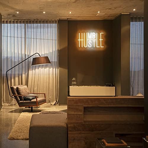Hustle LED Neon Sign for Wall Decor, Humble LED Neon Lights Party Decorations, USB Powered Switch Adjustable Brightness LED Neon Lights, for Office Room, Gym Room, Man Cave Decor (Yellow&White)