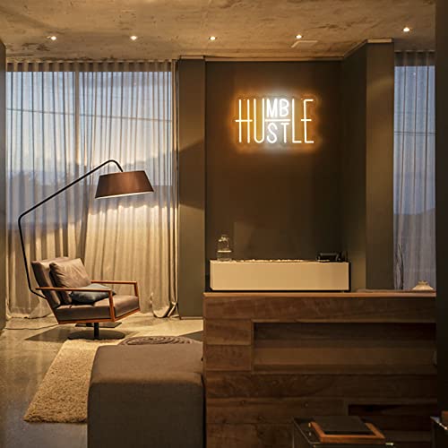 Hustle Led Neon Sign For Wall Decor, Humble Led Neon Lights Party Decorations, Usb Powered Switch Adjustable Brightness Led Neon Lights, For Office Room, Gym Room, Man Cave Decor (Yellow&White) #TOP2