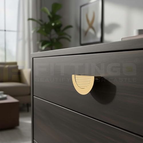Image of VEZEL Aluminium Knobs for Drawers /Drawer Knobs for Cabinet Handle /Wardrobe Handle - Modern Cabinet Pull for Wardrobe, Drawer & Cupboard Furniture (PVD Gold) - 32mm - Pack of 2