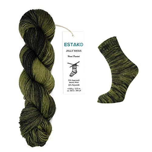 Estako Jolly Socks (3 Skeins Pack) Hand Painted Yarn 75% Superwash Merino Wool And 25% Polyamide (Fine/Sport 2 Weight) / (3 X 3.52 Oz - 3 X 100 Gr) / (3 X 360 Yard - 3 X 330 Mt) (7258 - Rifle Green) #TOP2