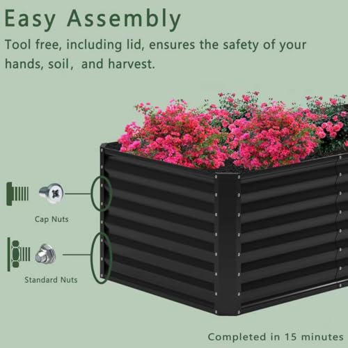 Nedenyou 8x2x2FT Galvanized Raised Garden Bed,Planter Raised Beds-Metal Garden Box,Large Plant for Outdoor Planting, Vegetables Bed，Flower,herb-Black by Nedenyou - Image 8