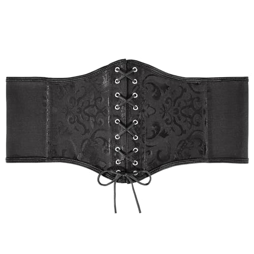 VONMELLI Corsetto Donna Retrò Ampia Cintura Elastica Donna Pizzo Fino Corsetto Pirata Per Vestito Moda Cintura Donna Legata Corsetto Nero per Vestirsi Costume di Halloween Carnevale di Venezia Nero L