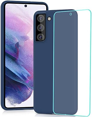 YATWIN Silicone Case for Samsung Galaxy S21 Plus 5G with Screen Protector, Soft-Touch, Shockproof, DustProof, Antiskid Full Body Armour Phone Cover for Samsung Galaxy S21 Plus 5G - Dark Blue
