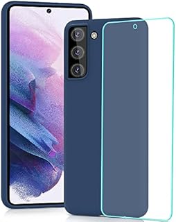 YATWIN Silicone Case for Samsung Galaxy S21 Plus 5G with Screen Protector, Soft-Touch, Shockproof, DustProof, Antiskid Full Body Armour Phone Cover for Samsung Galaxy S21 Plus 5G - Dark Blue