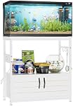 Bestier 20-29 Gallon Aquarium Stand with Power Outlets, Metal Long Fish Tank Stand with Storage Cabinet, 31.5" Lx15.7" W Reptile Terrarium Stand with Horizontal Gold Line, 350LBS Capacity (White)