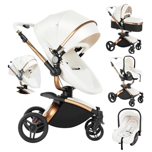 Veitoalioy Cuero PU Carrito Bebe 3 en 1, 360°Giratorio Asiento Cochecito Plegable, Cochecito de Bebé Conveniente y Multifuncional, Plegable Carrito de Paisaje Alto (906 White) Veitoalioy Cuero PU Carrito Bebe 3 en 1, 360°Giratorio Asiento Cochecito Plegable, Cochecito de Bebé Conveniente y Multifuncional, Plegable Carrito de Paisaje Alto (906 White)