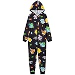 Pokemon Fleece Onesie for Boys Warm Hooded Onesie for Kids Teenagers 4-14 Years Kids PJs Comfy Loungewear - Boys Gifts (Black Aop, 7-8 Years)