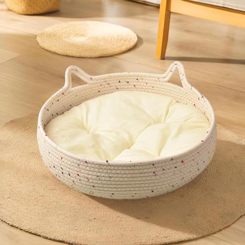 Panier pour chat et matelas rond en coton pour couchage d'intérieur