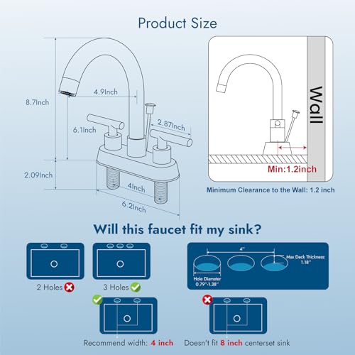 Bathroom Faucet with Lift Rod Drain,4 Inch Centerset 3 Hole,Matte Black by Cinwiny - Used condition - Image 8