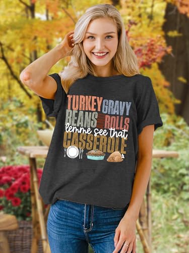 Image of Thanksgiving Shirts Women Turkey Gravy Beans and Rolls Tshirts Funny Turkey Graphic T-Shirt Family Thanksgiving Tops