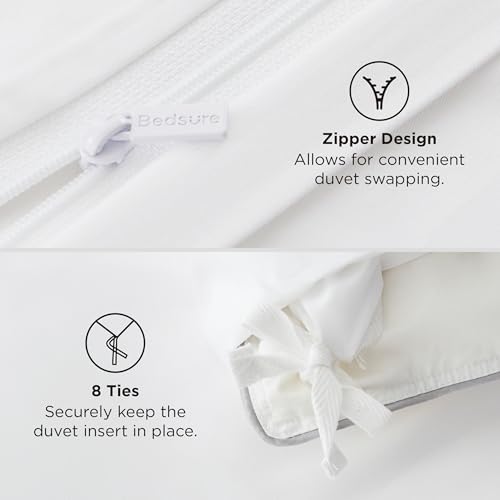 Bedsure Silky Cooling Duvet Cover King Size - 100% Rayon Derived from Bamboo Comforter Cover Set for Hot Sleepers, Breathable & Moisture-Wicking Bedding Set, White