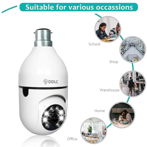 Image of DDLC 4MP WiFi Light Bulb Camera for Home Office Outdoor | 360 Rotation | Color Night Vision |1080p | Motion Detection | Two Way Audio | Wireless Home Security | Mobile App V380 Pro (Light Bulb)