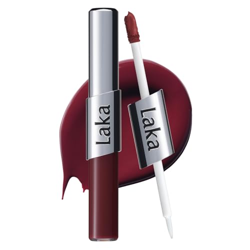 Laka Perfect Twin Lip - Dual-Ended Matte Liquid Lipstick & Clear Gloss | Long Lasting 12 Hour Color, Transfer Proof | High Pigmented Lightweight Non-Sticky | Korean Makeup | #910 Boss Cherry, 0.31oz