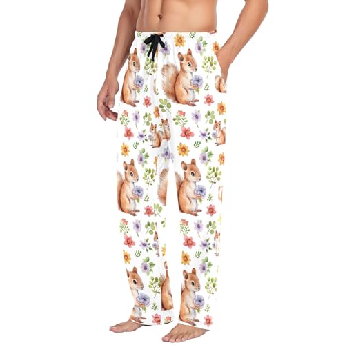 Watercolor Squirrels Men's Pajamas Pants Cotton Sleep Bottoms Pants Lounge Sleepwear - S4