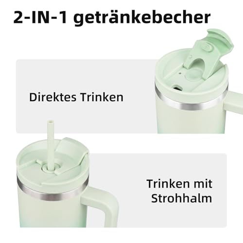 BJPKPK 900 ml Isolierter Edelstahl-Becher mit Griff Deckel und Strohhalm – Ansicht 5