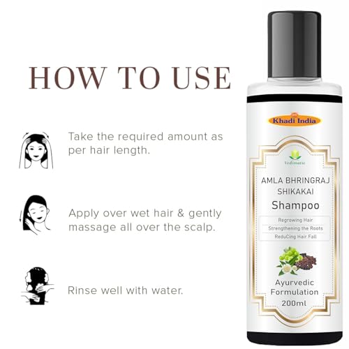 Image of Khadi Natural Herbal Amla Bhringraj Shikakai Shampoo, Pack of 1, 200ml, for Men & Women