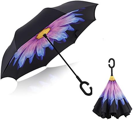 Lepapillon Creative Travel Car Reverse Umbrella Waterproof Folding C-Hook Handle Double Layer Inverted Umbrella (Coloured Glaze)