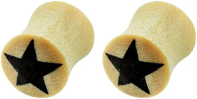Crocodile Wooden Star Top Double Flare Plugs Tunnels Ear Gauges Stretched Expanders Piercing Jewelry 6G to 3/4" Sold as Pair