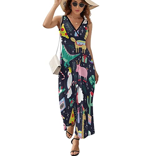 Robe évasée de Noël motif animaux multicolores coupe trapèze fluide taille XL