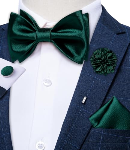 Image of DiBanGu Satin Bow tie Self-Tied Bowtie Set for Men Wedding Prom | Solid Color,Skin-Friendly,Versatile Accessory,Lapel Pin,Pocket Square,Cufflinks,School Dance,Banquet,Dinner,Celebration