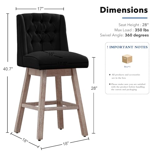 Image of 28 inch Swivel Bar Stools Set of 2, Counter Height Barstools with Back, Linen Fabric Upholstered Bar Stools, Modern Barstools Wood Legs for Kitchen Island Dining Room Bar