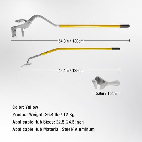 Image of YELLOW JACKET Tire Mount Demount Tool, 22.5 to 24.5 inches, 3PCS Tire Changer Demount Tool Adapted to Aluminum and Steel Rims, with Extra Bead Keeper, Tire Changing Tools for Car Repairing, Yellow