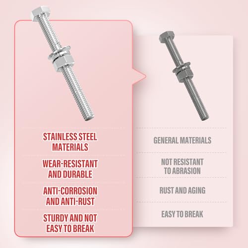 Image of 20PCS 5 /16-18 inch x 3 inch 304 Stainless Steel External Hex Bolt, Fully Threaded Bolt with Nut Flat & Lock Washers and Spanner