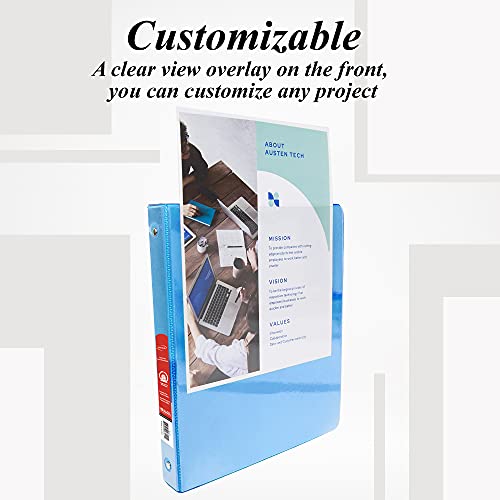 Image of BAZIC Products 1 /2 inch Cyan 3-Ring View Binder, Round Ring, 2 Pockets, 4-Pack | round rings, 1 /2 in Cyan view 3-ring binder, 2 inside pockets, holds up to 100 sheets, Durable poly cover