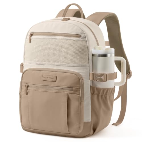Image of LOVEVOOK Laptop Backpack for Women with Giant Tumbler Holder - DIY 15.6Inch Work Computer Travel Backpack with Laptop Compartment, Water Resistant, Commuter College Teacher Nurse Purse Bag, Khaki