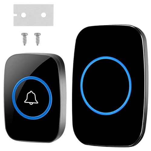Timbre Inalámbrico Exterior Impermeable, Kit Timbre Inalambrico Inteligente, Timbre Delantero para Pisos, Fábricas, Casas, Oficinas,Timbres Casa con 60 Melodías, 6 Niveles Volumen, Pantalla LED, Negro