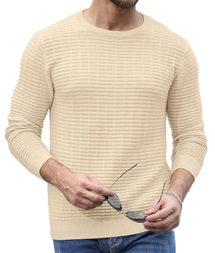 Askdeer Men's Crewneck Sweater Cable Knit Pullover Sweater Long Sleeve Knit Textured Sweater with Ribbing Edge4