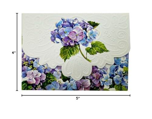 Image of Poster Foundry Blue Hydrangea Boxed Note Cards by Carol Wilson. 10 embossed 4x5 Die-Cut Notecards and Matching Stationery Envelopes in Decorative Gift Box with Magnetic Flap. NCP2101