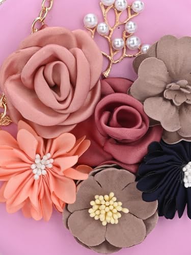 Image of TOOBA Handicraft Women's Round Shape Clutch Bag Purse | Floral Bag, Bridal Purse & Party Handbag Design with Ring Handle - Wedding & Special Occasion Clutch