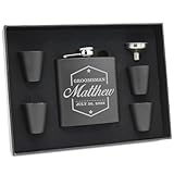 Engraved Personalized Groomsmen Flasks Gift Box Set - Wedding Favors - Custom Monogram Groomsman - Badge Style - Black